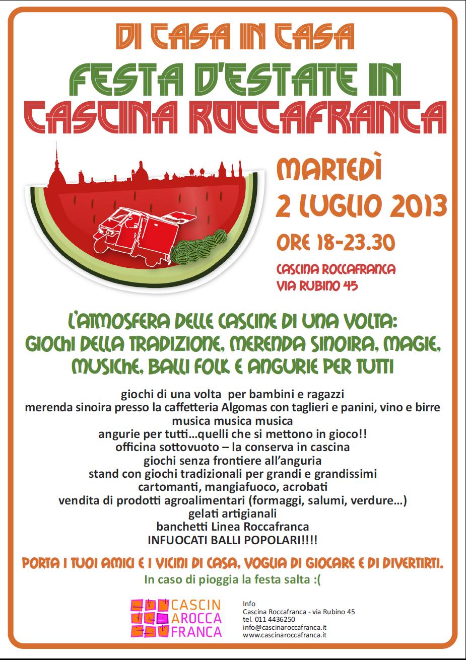 Martedì 2 luglio Festa d’Estate in Cascina Roccafranca